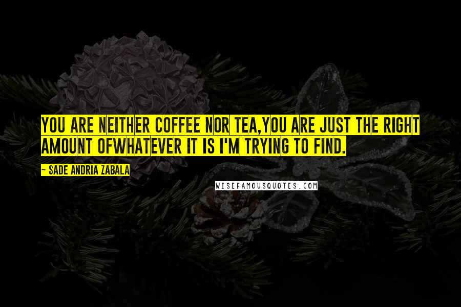 Sade Andria Zabala Quotes: You are neither coffee nor tea,you are just the right amount ofwhatever it is I'm trying to find.
