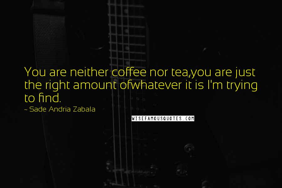 Sade Andria Zabala Quotes: You are neither coffee nor tea,you are just the right amount ofwhatever it is I'm trying to find.