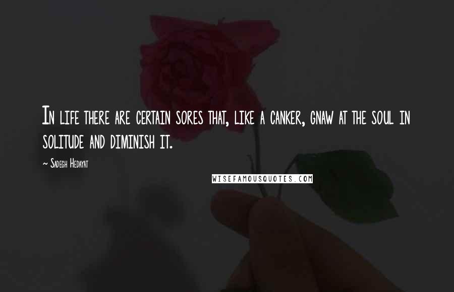 Sadegh Hedayat Quotes: In life there are certain sores that, like a canker, gnaw at the soul in solitude and diminish it.