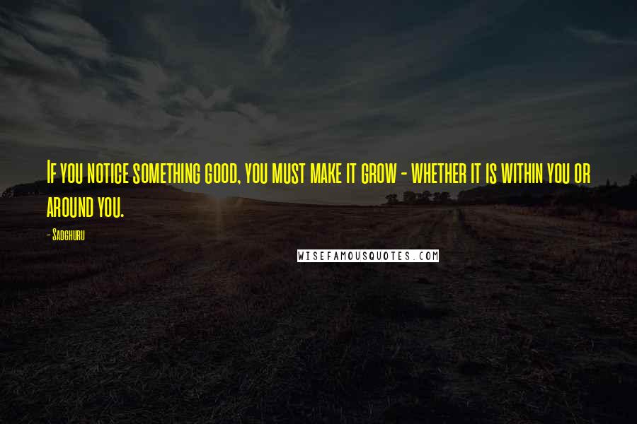 Sadghuru Quotes: If you notice something good, you must make it grow - whether it is within you or around you.