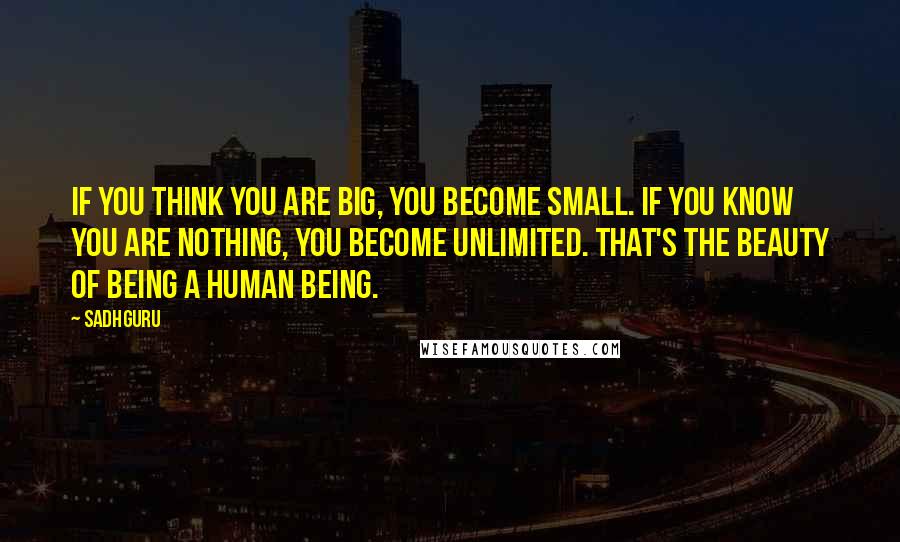 Sadhguru Quotes: If you think you are big, you become small. If you know you are nothing, you become unlimited. That's the beauty of being a human being.