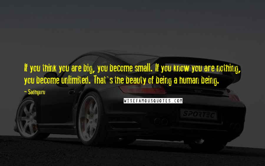 Sadhguru Quotes: If you think you are big, you become small. If you know you are nothing, you become unlimited. That's the beauty of being a human being.