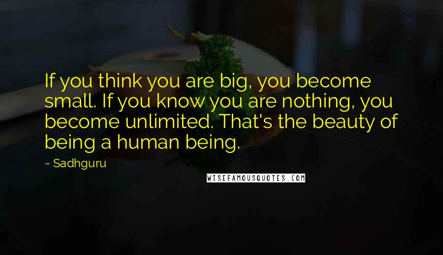 Sadhguru Quotes: If you think you are big, you become small. If you know you are nothing, you become unlimited. That's the beauty of being a human being.