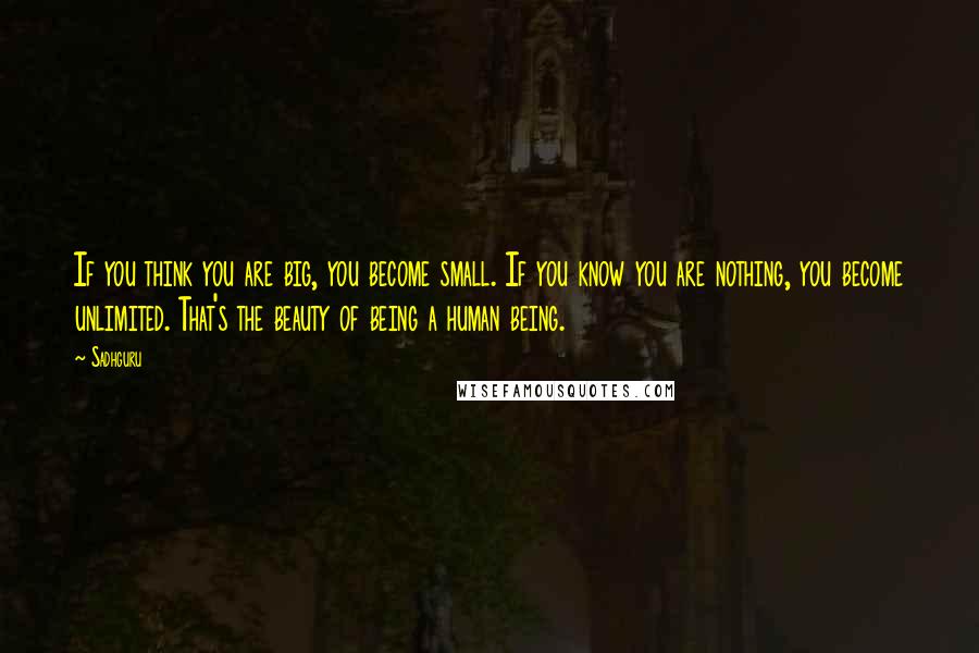 Sadhguru Quotes: If you think you are big, you become small. If you know you are nothing, you become unlimited. That's the beauty of being a human being.