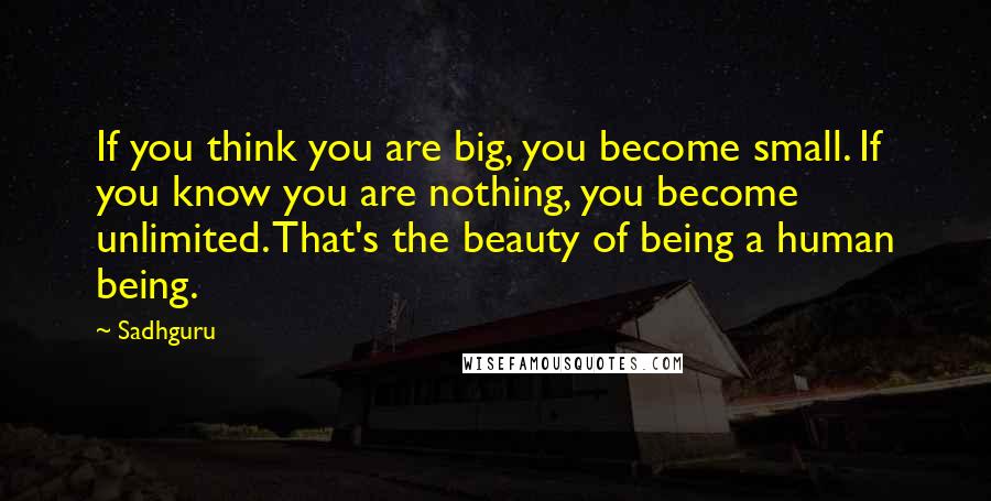 Sadhguru Quotes: If you think you are big, you become small. If you know you are nothing, you become unlimited. That's the beauty of being a human being.