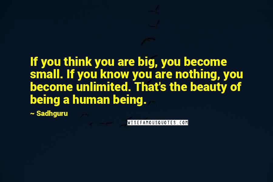 Sadhguru Quotes: If you think you are big, you become small. If you know you are nothing, you become unlimited. That's the beauty of being a human being.