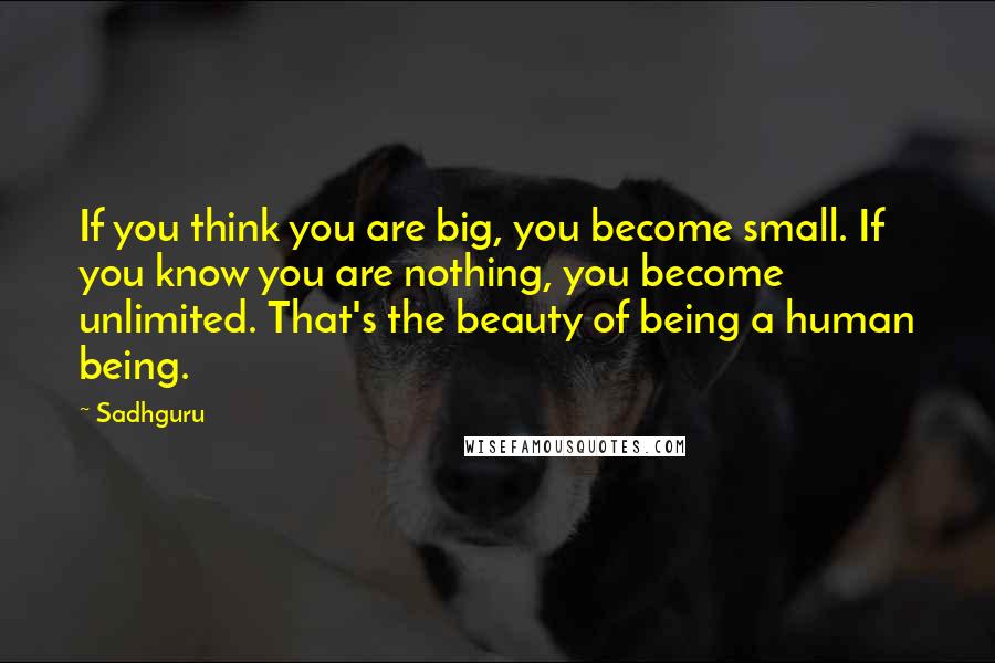 Sadhguru Quotes: If you think you are big, you become small. If you know you are nothing, you become unlimited. That's the beauty of being a human being.