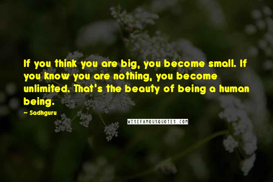 Sadhguru Quotes: If you think you are big, you become small. If you know you are nothing, you become unlimited. That's the beauty of being a human being.