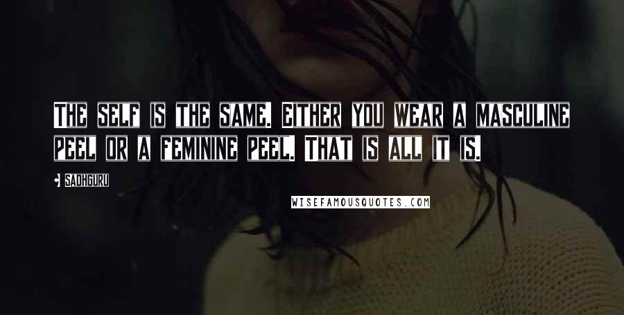 Sadhguru Quotes: The self is the same. Either you wear a masculine peel or a feminine peel. That is all it is.