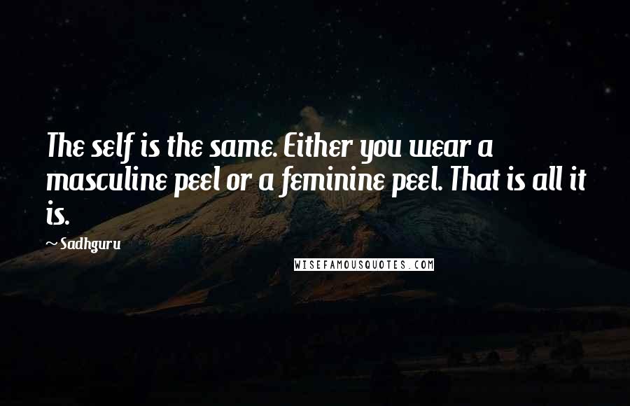 Sadhguru Quotes: The self is the same. Either you wear a masculine peel or a feminine peel. That is all it is.