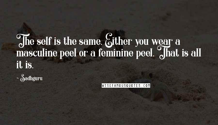 Sadhguru Quotes: The self is the same. Either you wear a masculine peel or a feminine peel. That is all it is.