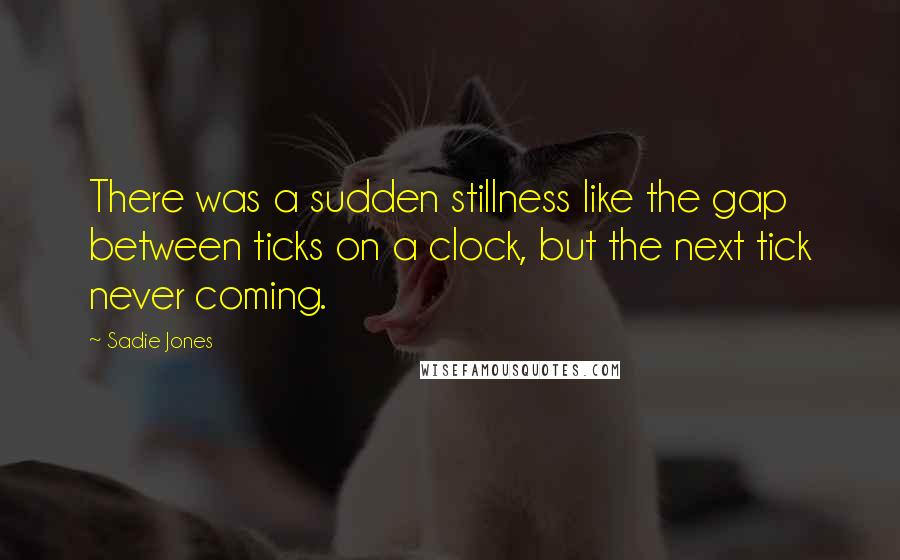 Sadie Jones Quotes: There was a sudden stillness like the gap between ticks on a clock, but the next tick never coming.