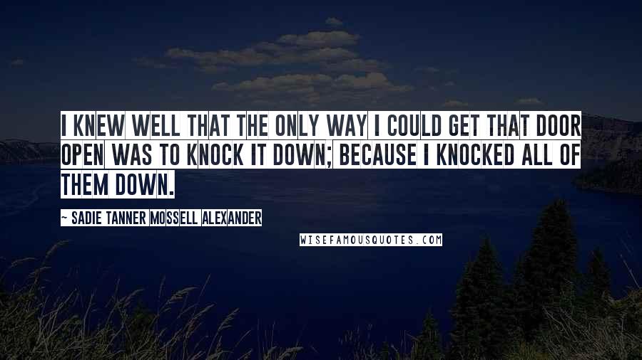Sadie Tanner Mossell Alexander Quotes: I knew well that the only way I could get that door open was to knock it down; because I knocked all of them down.