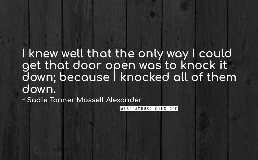 Sadie Tanner Mossell Alexander Quotes: I knew well that the only way I could get that door open was to knock it down; because I knocked all of them down.