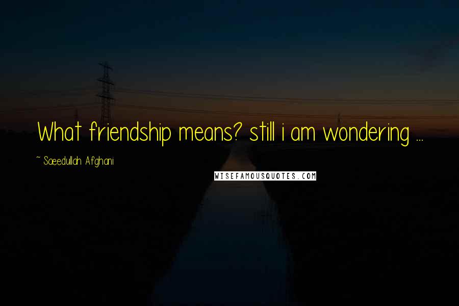 Saeedullah Afghani Quotes: What friendship means? still i am wondering ...