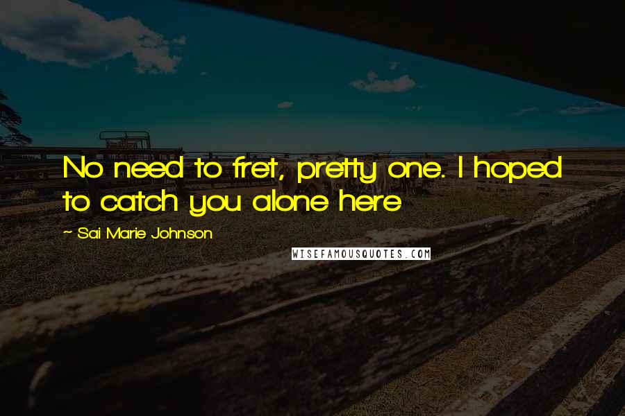 Sai Marie Johnson Quotes: No need to fret, pretty one. I hoped to catch you alone here