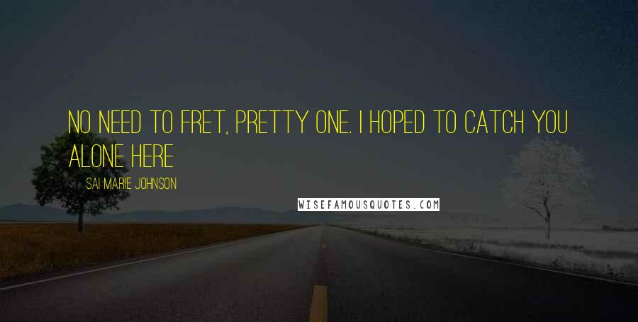Sai Marie Johnson Quotes: No need to fret, pretty one. I hoped to catch you alone here