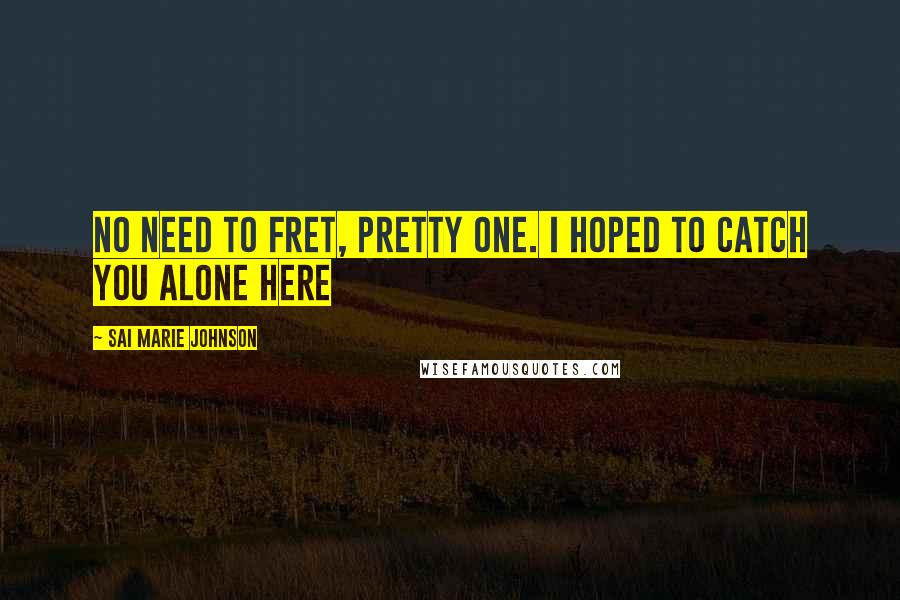 Sai Marie Johnson Quotes: No need to fret, pretty one. I hoped to catch you alone here