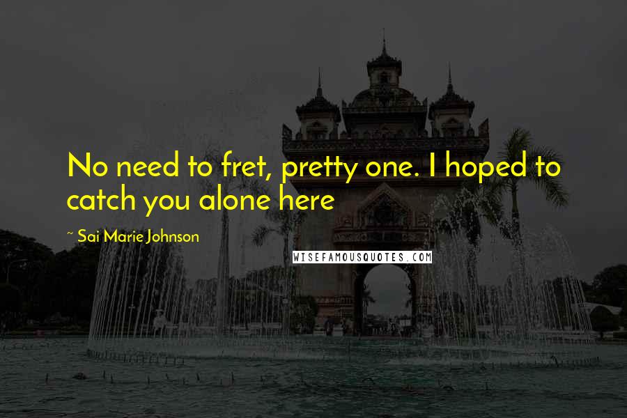 Sai Marie Johnson Quotes: No need to fret, pretty one. I hoped to catch you alone here