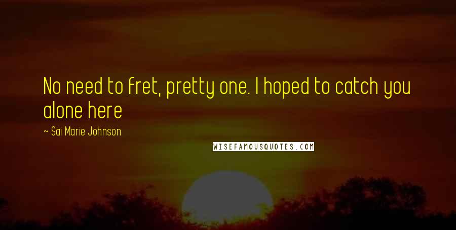 Sai Marie Johnson Quotes: No need to fret, pretty one. I hoped to catch you alone here