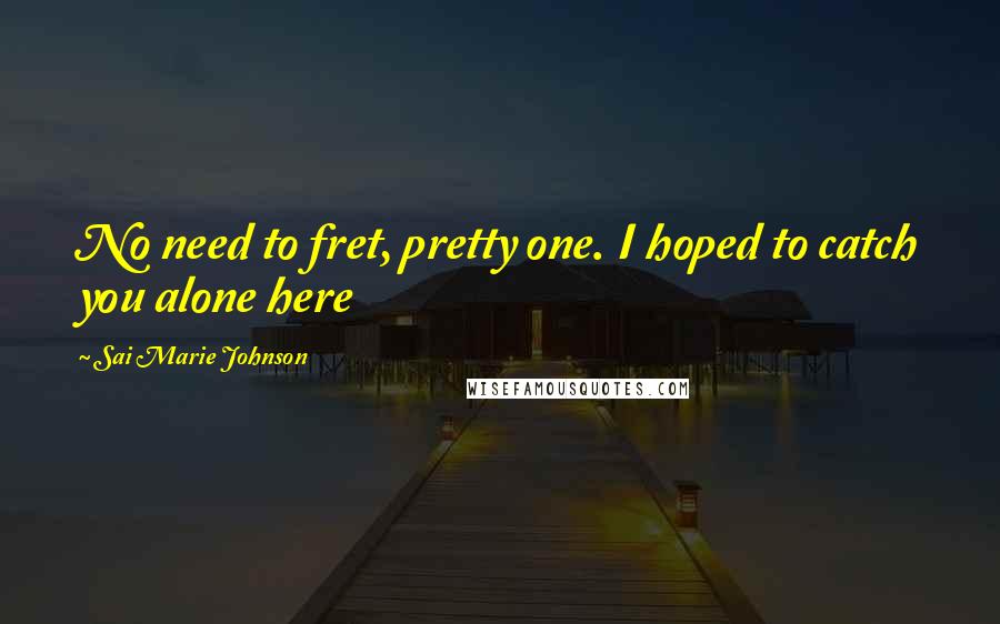 Sai Marie Johnson Quotes: No need to fret, pretty one. I hoped to catch you alone here