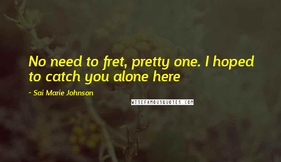 Sai Marie Johnson Quotes: No need to fret, pretty one. I hoped to catch you alone here