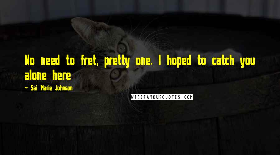 Sai Marie Johnson Quotes: No need to fret, pretty one. I hoped to catch you alone here