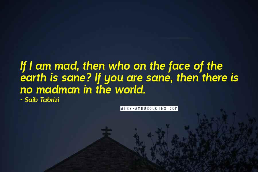 Saib Tabrizi Quotes: If I am mad, then who on the face of the earth is sane? If you are sane, then there is no madman in the world.