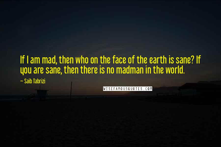 Saib Tabrizi Quotes: If I am mad, then who on the face of the earth is sane? If you are sane, then there is no madman in the world.