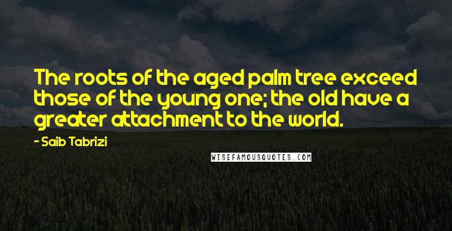 Saib Tabrizi Quotes: The roots of the aged palm tree exceed those of the young one; the old have a greater attachment to the world.