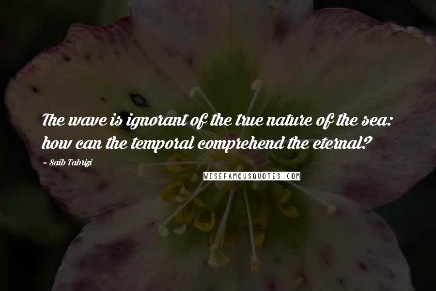 Saib Tabrizi Quotes: The wave is ignorant of the true nature of the sea: how can the temporal comprehend the eternal?