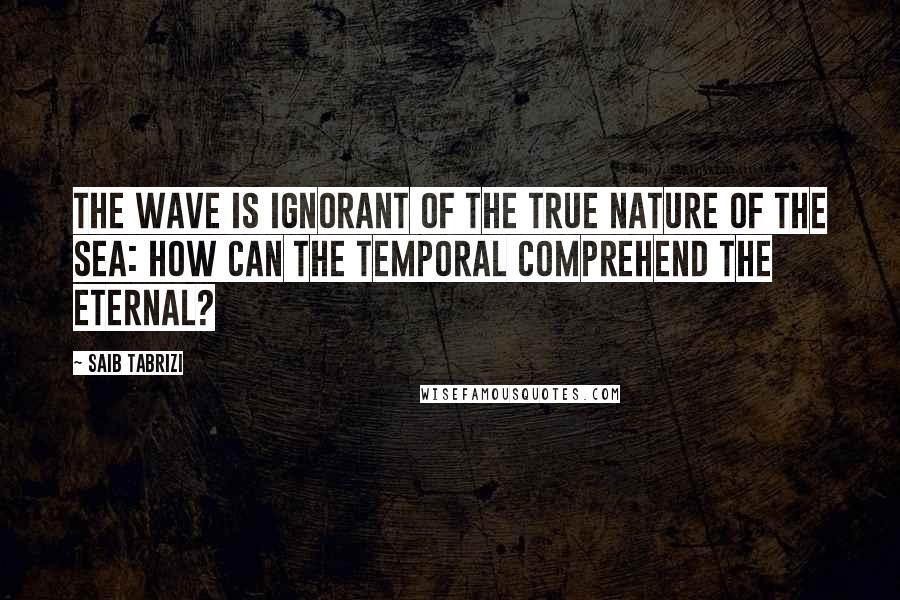 Saib Tabrizi Quotes: The wave is ignorant of the true nature of the sea: how can the temporal comprehend the eternal?