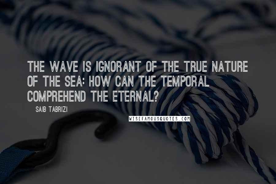 Saib Tabrizi Quotes: The wave is ignorant of the true nature of the sea: how can the temporal comprehend the eternal?