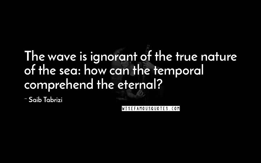 Saib Tabrizi Quotes: The wave is ignorant of the true nature of the sea: how can the temporal comprehend the eternal?