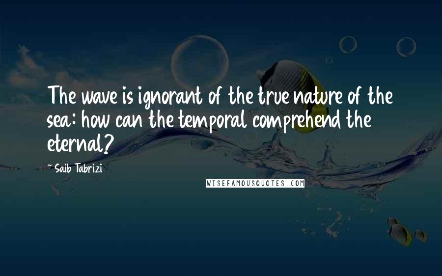 Saib Tabrizi Quotes: The wave is ignorant of the true nature of the sea: how can the temporal comprehend the eternal?