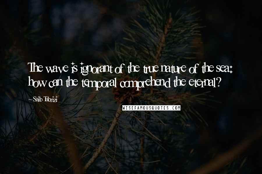 Saib Tabrizi Quotes: The wave is ignorant of the true nature of the sea: how can the temporal comprehend the eternal?