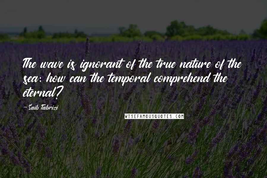 Saib Tabrizi Quotes: The wave is ignorant of the true nature of the sea: how can the temporal comprehend the eternal?