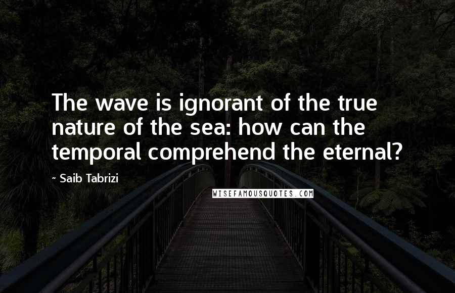 Saib Tabrizi Quotes: The wave is ignorant of the true nature of the sea: how can the temporal comprehend the eternal?