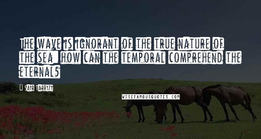 Saib Tabrizi Quotes: The wave is ignorant of the true nature of the sea: how can the temporal comprehend the eternal?