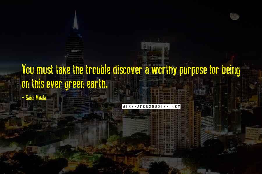 Saidi Mdala Quotes: You must take the trouble discover a worthy purpose for being on this ever green earth.