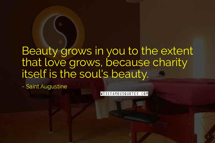 Saint Augustine Quotes: Beauty grows in you to the extent that love grows, because charity itself is the soul's beauty.