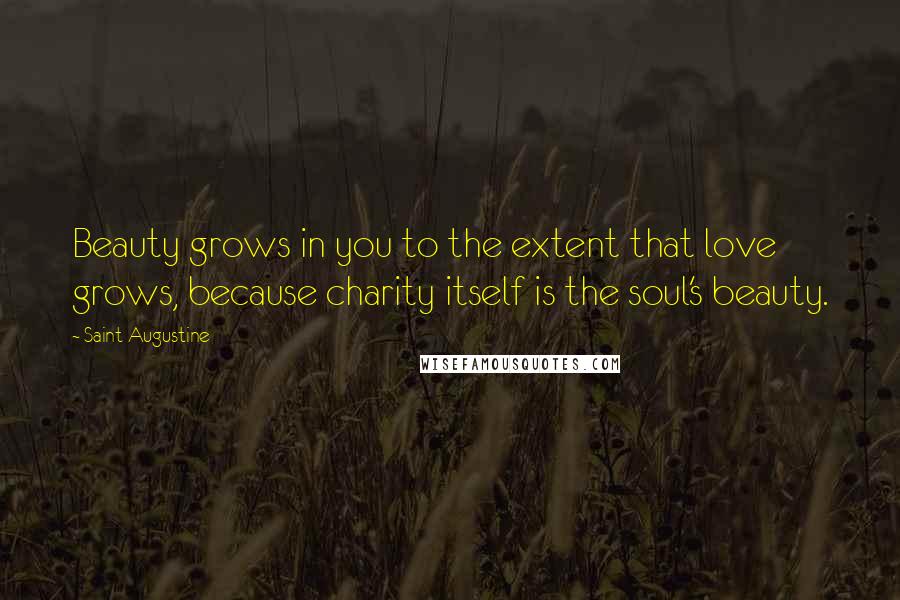 Saint Augustine Quotes: Beauty grows in you to the extent that love grows, because charity itself is the soul's beauty.