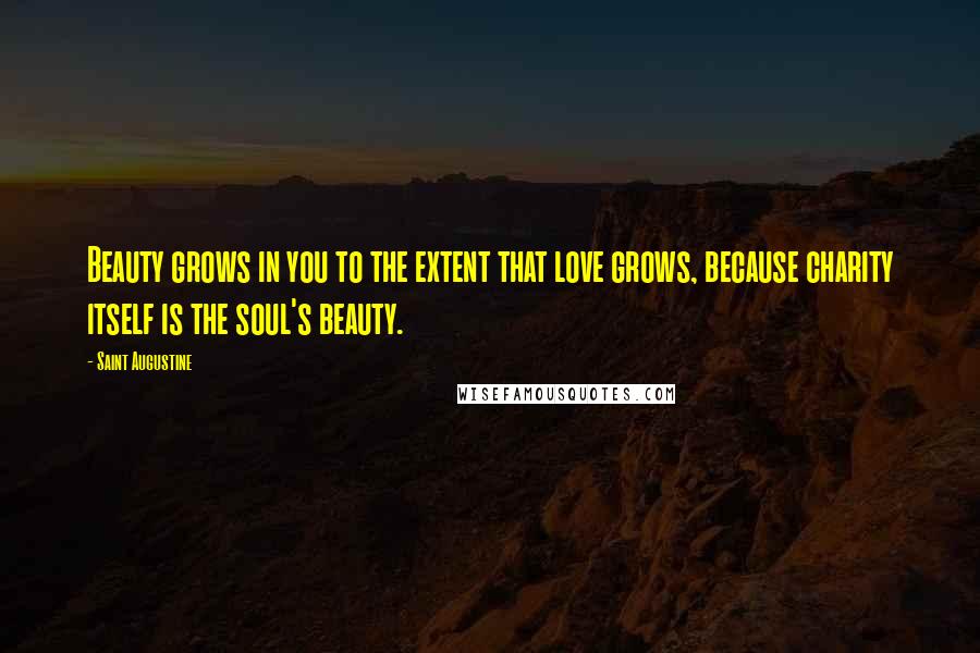 Saint Augustine Quotes: Beauty grows in you to the extent that love grows, because charity itself is the soul's beauty.