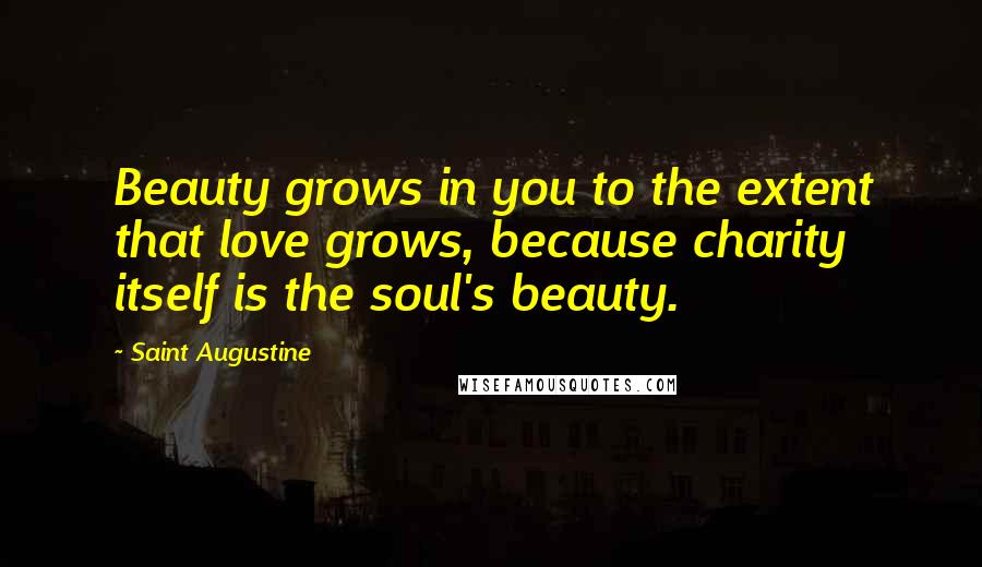 Saint Augustine Quotes: Beauty grows in you to the extent that love grows, because charity itself is the soul's beauty.