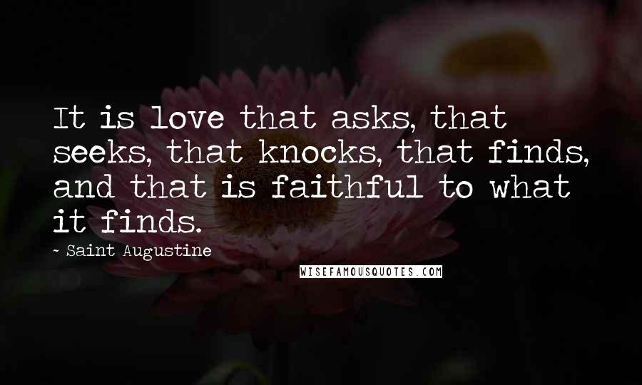 Saint Augustine Quotes: It is love that asks, that seeks, that knocks, that finds, and that is faithful to what it finds.