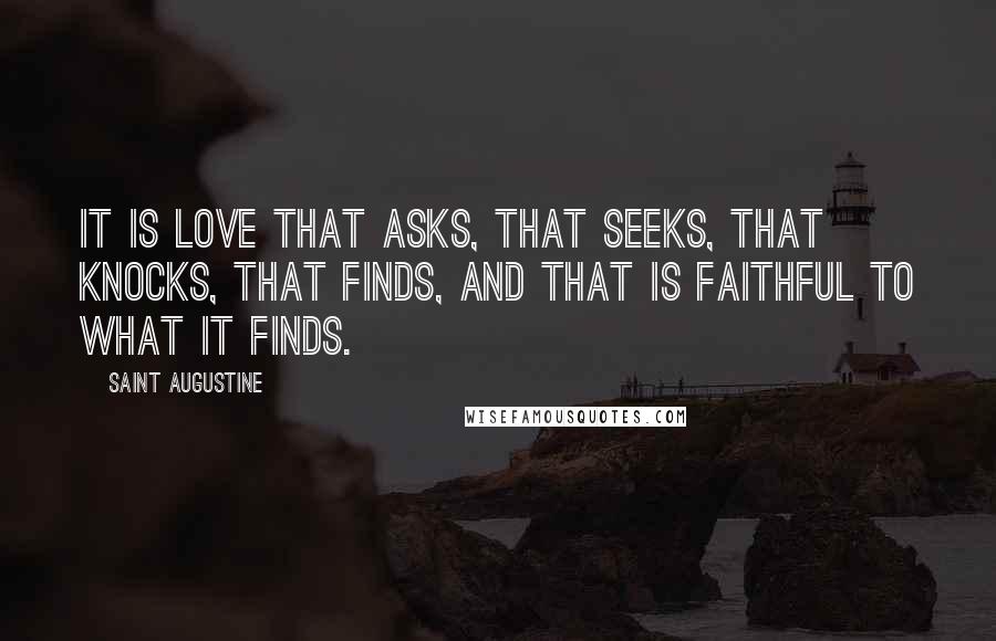 Saint Augustine Quotes: It is love that asks, that seeks, that knocks, that finds, and that is faithful to what it finds.