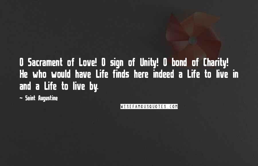 Saint Augustine Quotes: O Sacrament of Love! O sign of Unity! O bond of Charity! He who would have Life finds here indeed a Life to live in and a Life to live by.