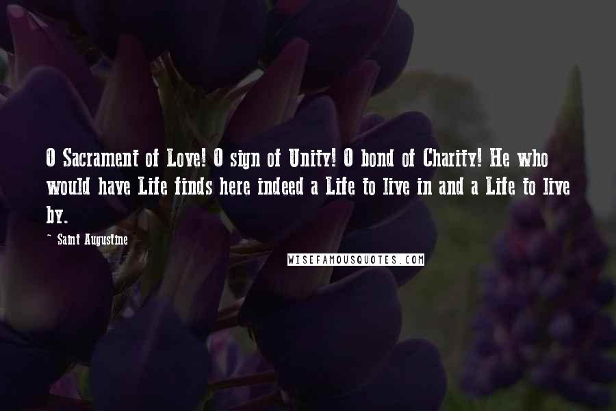 Saint Augustine Quotes: O Sacrament of Love! O sign of Unity! O bond of Charity! He who would have Life finds here indeed a Life to live in and a Life to live by.