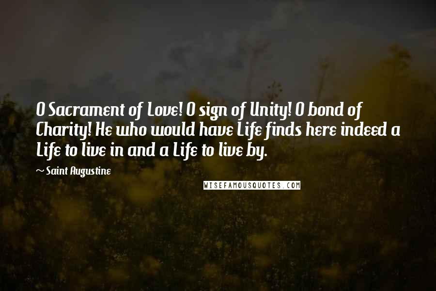 Saint Augustine Quotes: O Sacrament of Love! O sign of Unity! O bond of Charity! He who would have Life finds here indeed a Life to live in and a Life to live by.