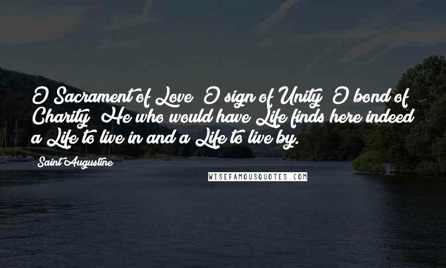 Saint Augustine Quotes: O Sacrament of Love! O sign of Unity! O bond of Charity! He who would have Life finds here indeed a Life to live in and a Life to live by.